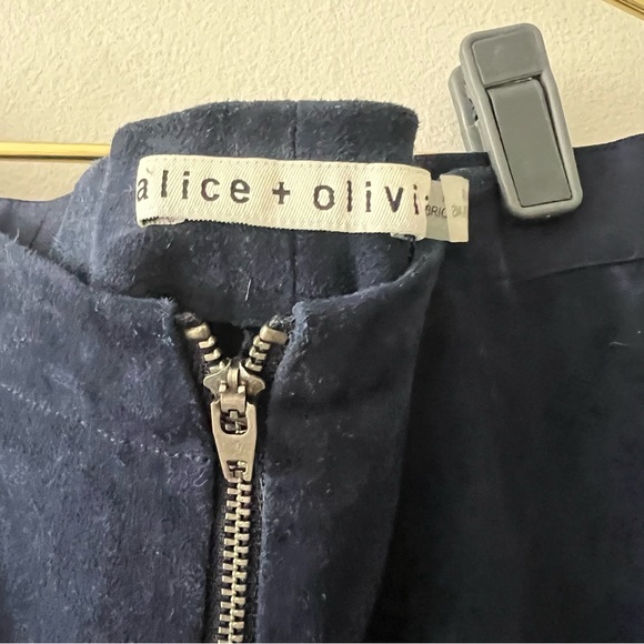 Alice + Olivia Navy Lamb Leather Suede Pants - Picture 5 of 6